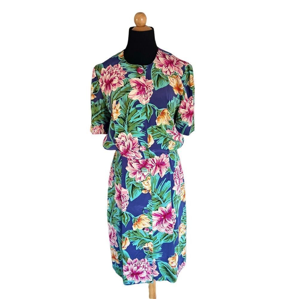 100% Silk Papagallo Vintage dress Tropical floral size 6